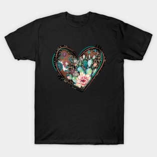 heart with floral cactus T-Shirt